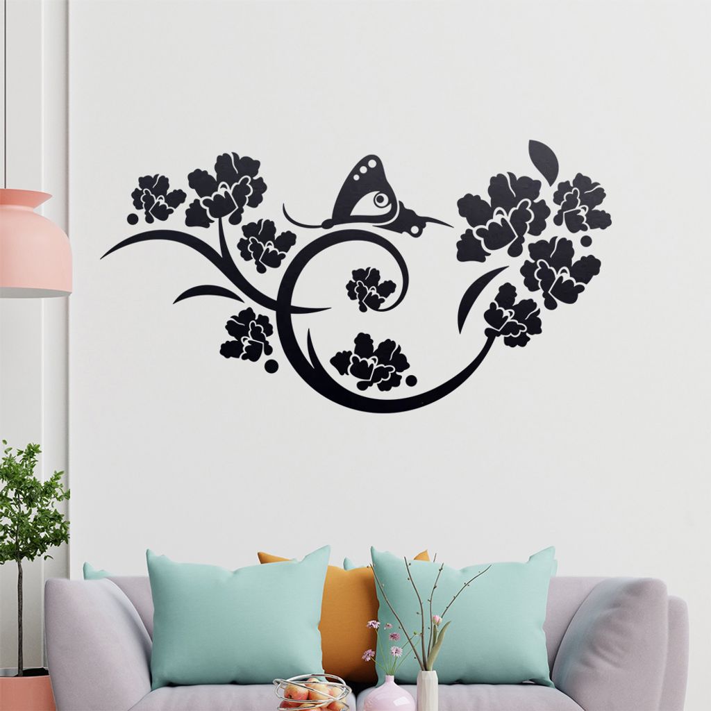 Falter Schmetterling Ranke Wandtattoo in 6 Größen - Wandaufkleber Wall Sticker - Dekoration, Küche, Wohnzimmer, Schlafzimmer, Badezimmer