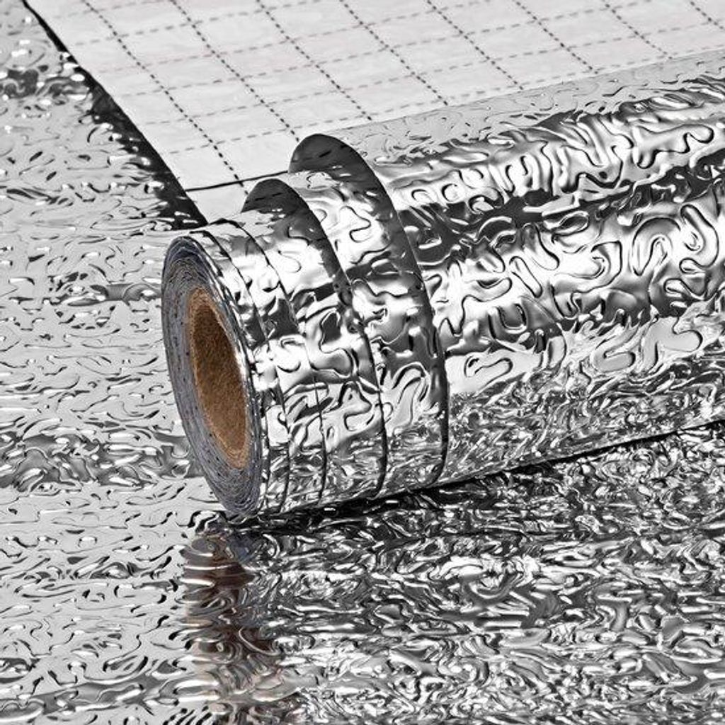 Aluminium Foil Dekorationsfolie - Wasserfestes PVC-Tischüberzug für Küchen - 40 x 300 cm - Silber - Ölbeständige Aufkleber
