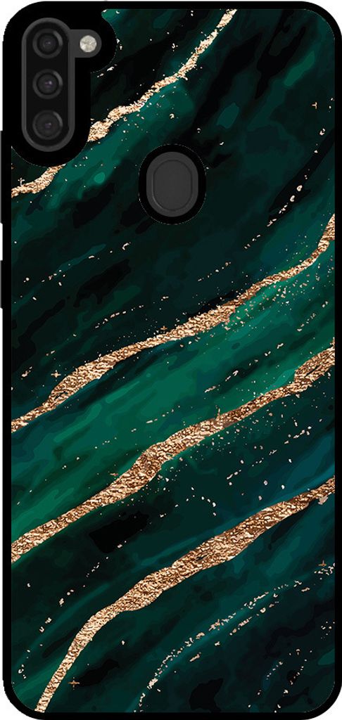 Smartphonica Handytasche geeignet für Samsung Galaxy M11 mit Marmordruck - TPU zurück Abdeckung Fall Marmor Design - Grün Gold