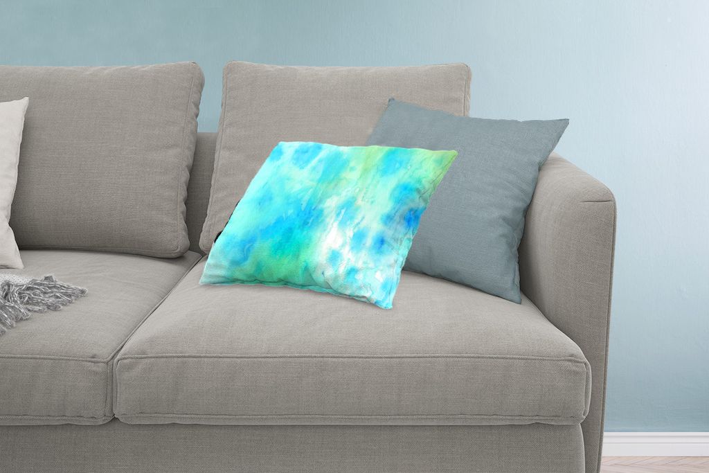 MuchoWow Zierkissen Sofakissen Wohnzimmer Dekokissen 60x40 cm Aquarell - Grün - Weiß - Blau - Kopfkissen - Polster mit Foto