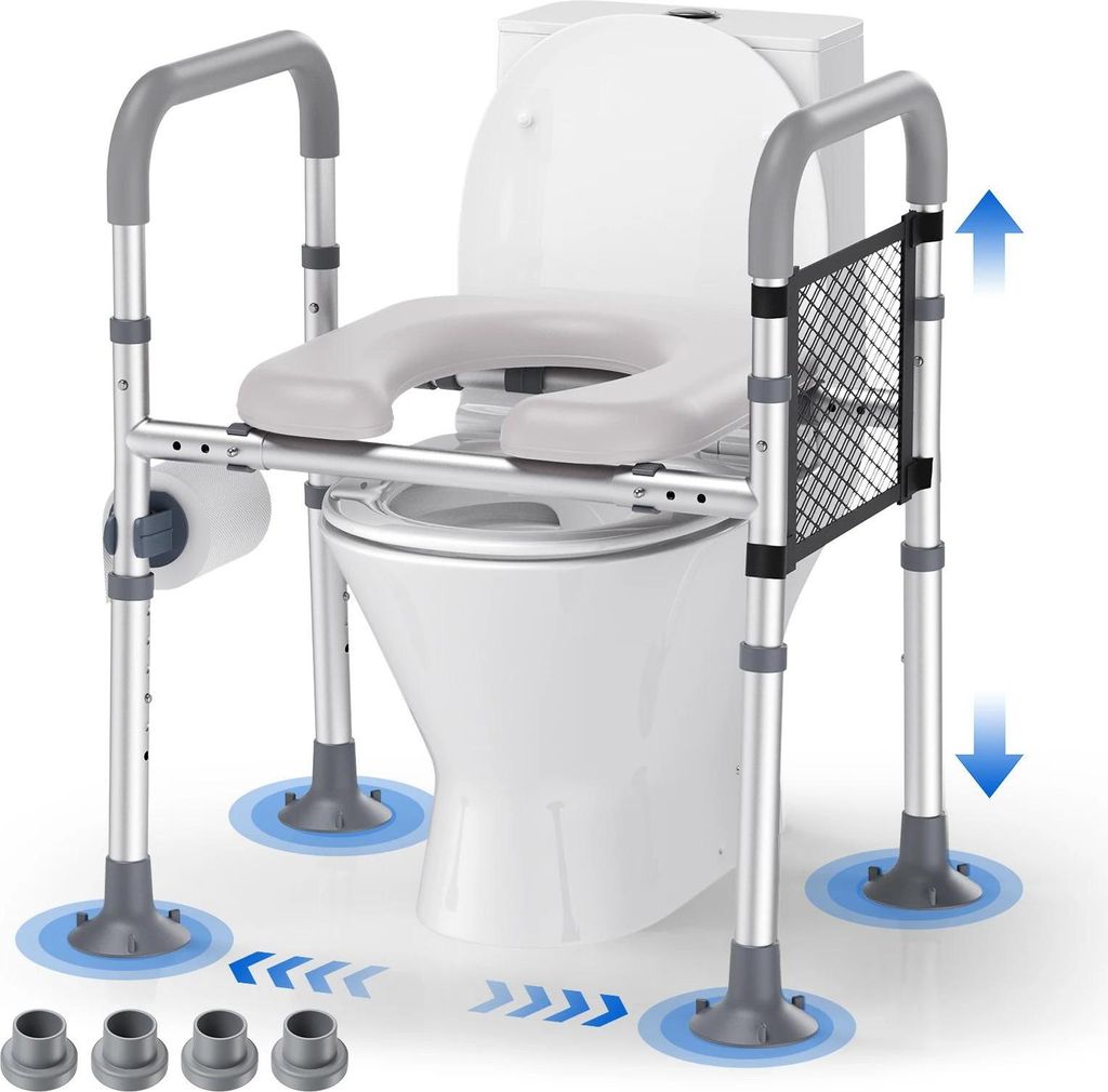 Toilettensitzerhöhung - Mit Armlehnen - 6-fach höhenverstellbar - Breitenverstellbar - Verstärktes Antirutsch-Design - - Einfache Montage - Hell...