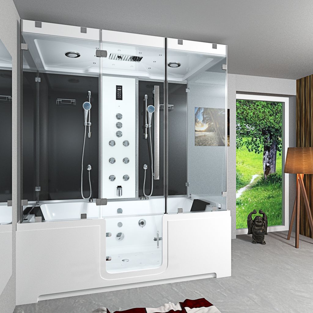 Kombination Badewanne Dusche K88-SW-TH-A-SC-EA Duschtempel 100x180 cm aktive Schlauch-Reinigung