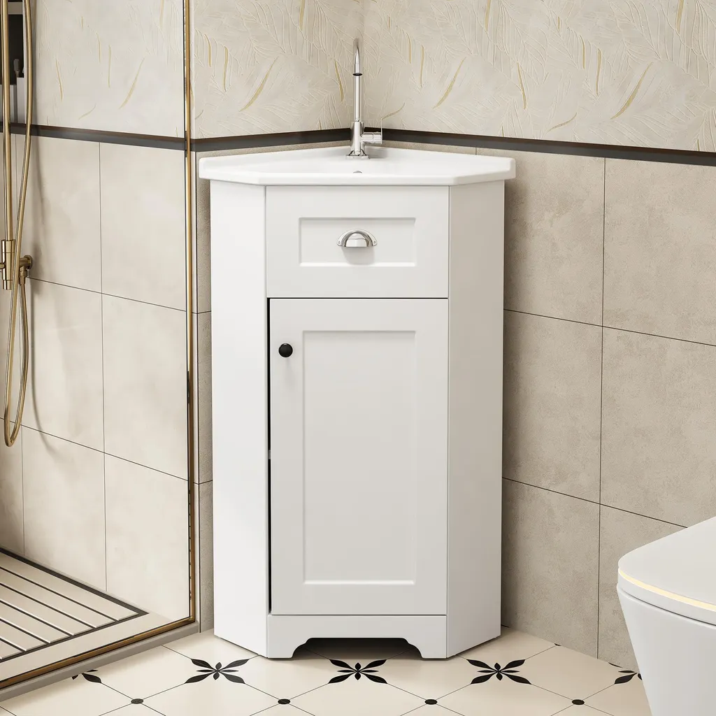 Meuble sous-vasque d'angle gain de place pour optimiser l'espace