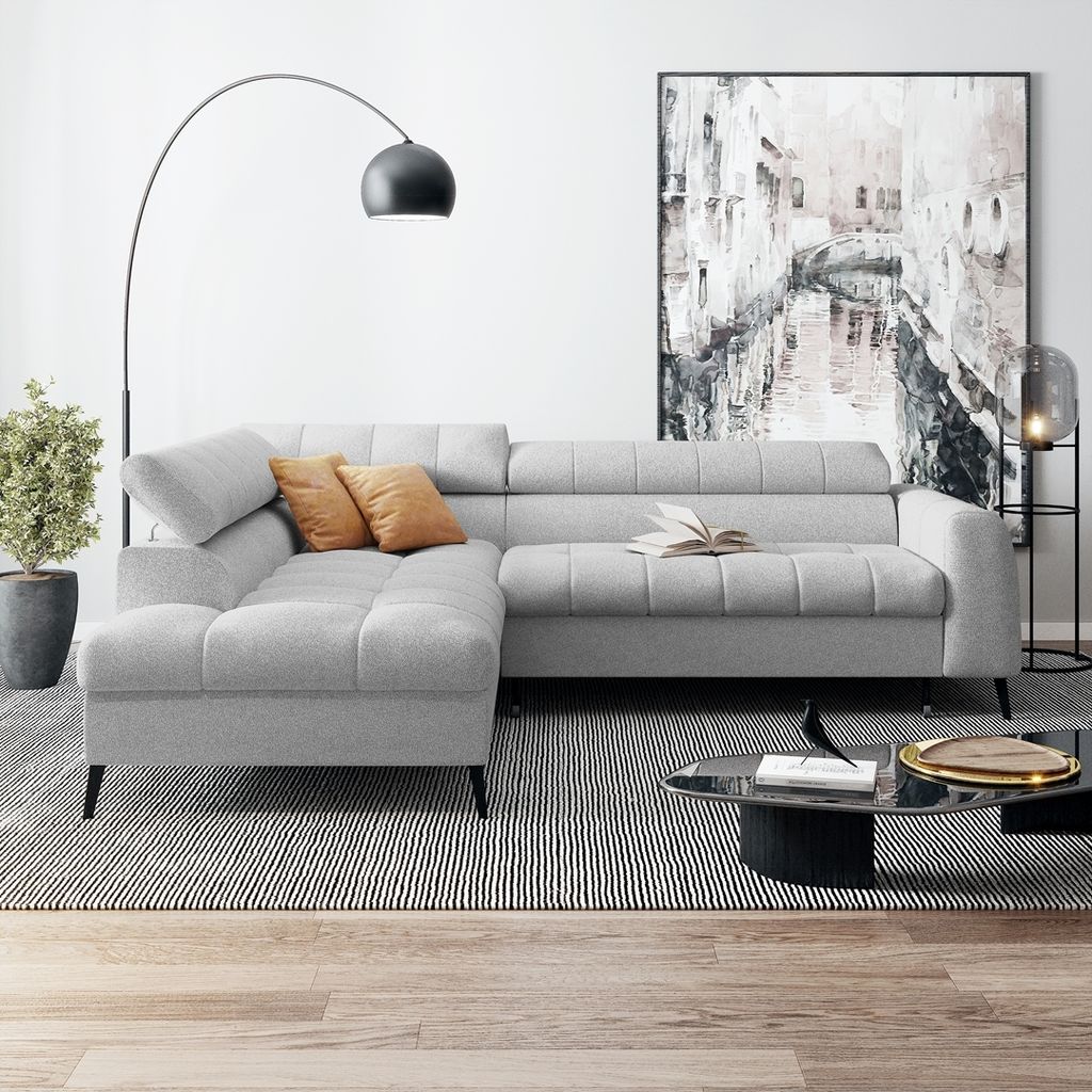 Ecksofa mit Schlaffunktion VINNI L, Eckseite: Links, Farbe: Hellgrau, Stoff: Misterio 80
