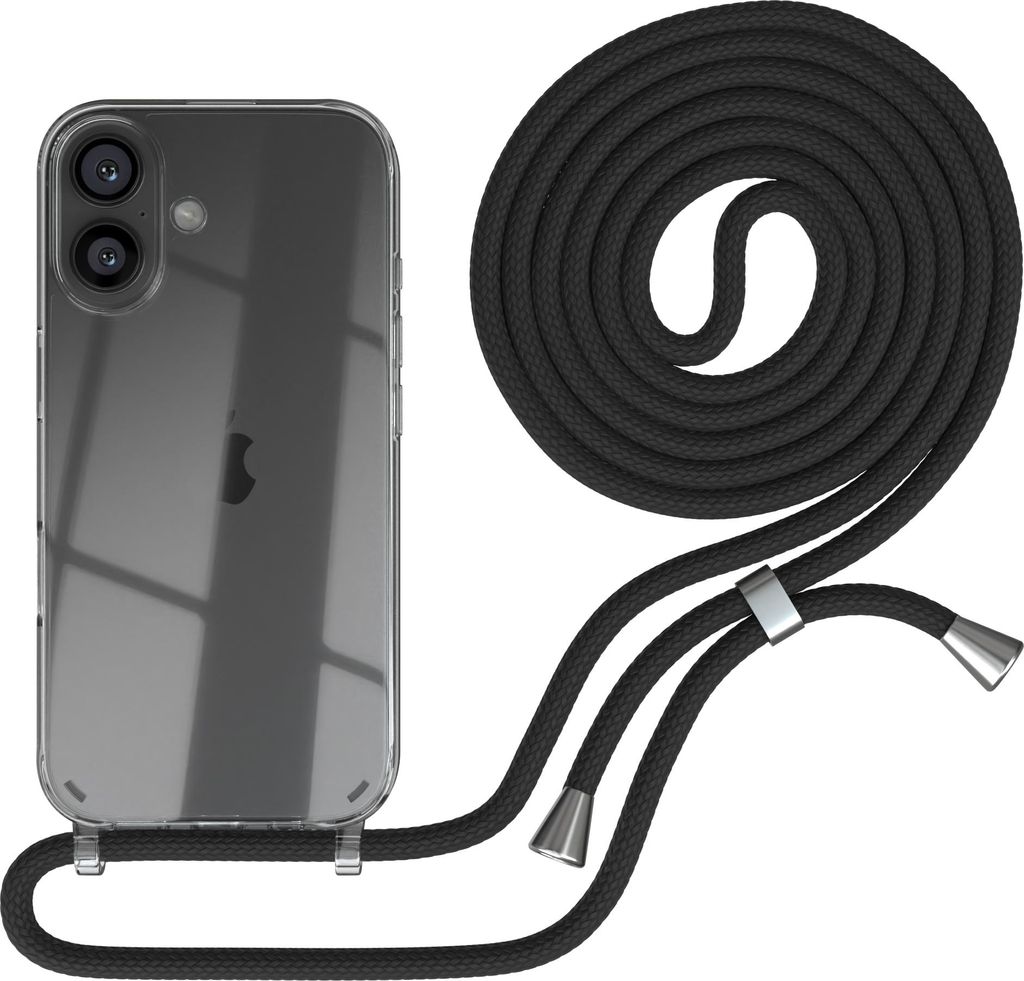 EAZY CASE Handykette mit Hülle für Apple iPhone 16 Backcover Handykette, zum Umhängen in Schwarz