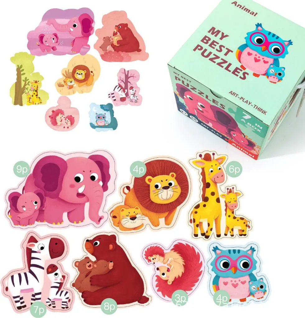 Jeu de puzzle éducatif Animaux Maman et Bébé 7 pièces multicolore