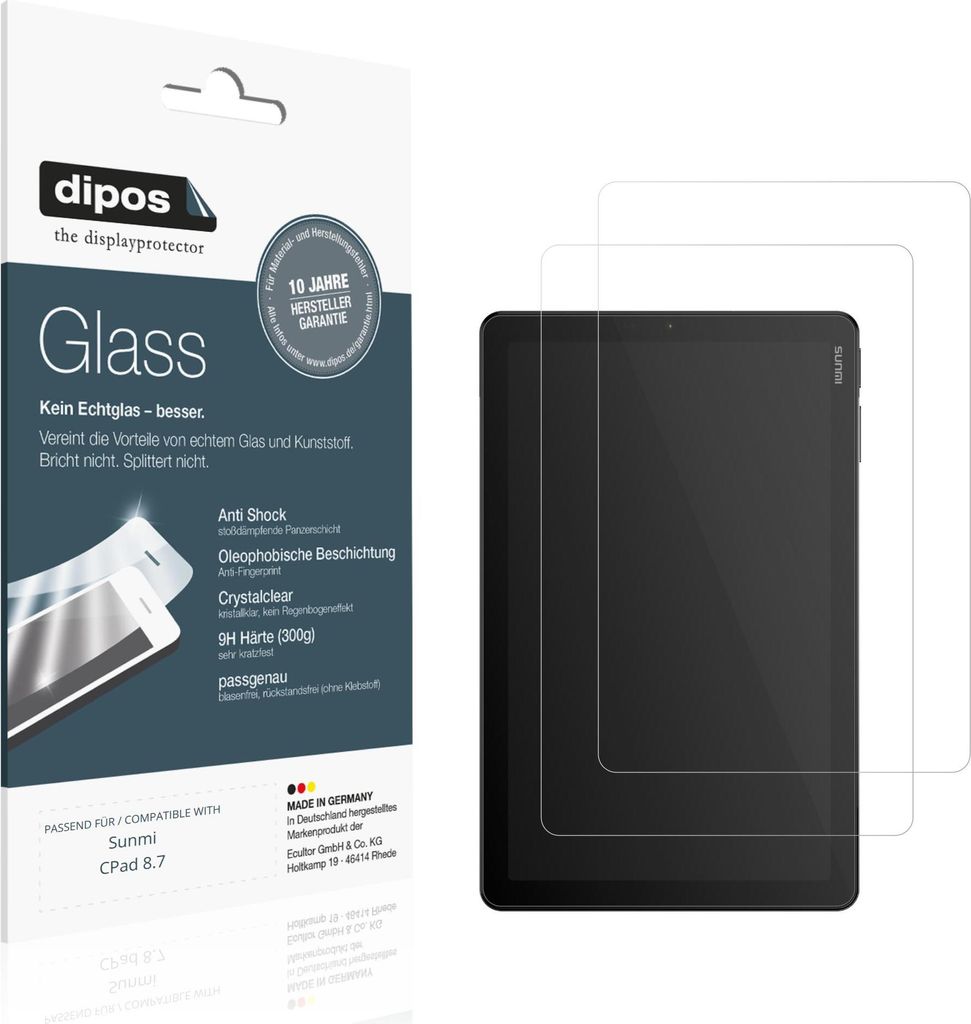 2x Schutzfolie für Sunmi CPad 8.7 - Anti-Shock 9H Folie dipos Glass Kunststoffglas