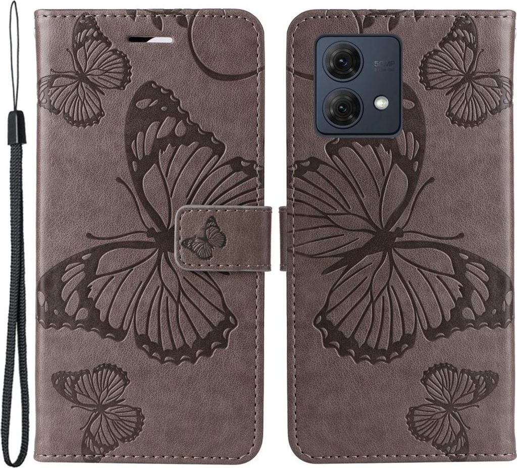 Motorola Moto G84 Hülle - Coverup Schmetterlinge Klapphülle - Taupe Grau