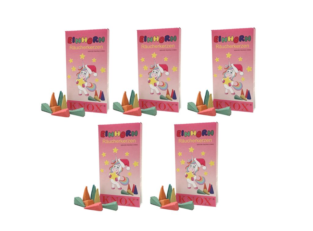 KNOX 5er Set Räucherkerzen Einhorn fruchtiger Mix - Inhalt jeweils 24 Stück, Größe M (Standard) - 016510