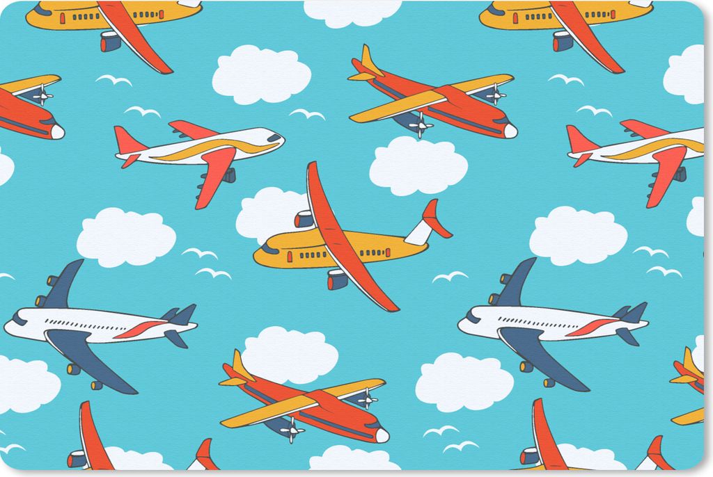 MuchoWow Schreibtischunterlage Muster - Flugzeug - Wolke - Luft - Junge - Kind - Kinder - Kinder 60x40 cm - XXL Mauspad - Großes Mauspad