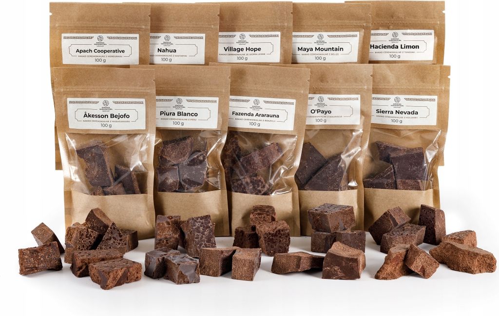 Zeremonieller Kakao - Probierset aus aller Welt 10x100g - Rohkakao - Keto Trinkschokolade - Spirituell Kakao - Kakaobohnen