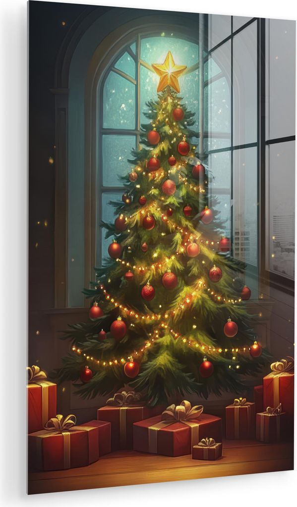 MuchoWow Glasbilder - Bilder auf Wandbild - Foto auf Glas Weihnachtsbaum - Geschenk - Winter 40x60 cm Wanddekoration aus Glas - Acrylglasbild - Acr...