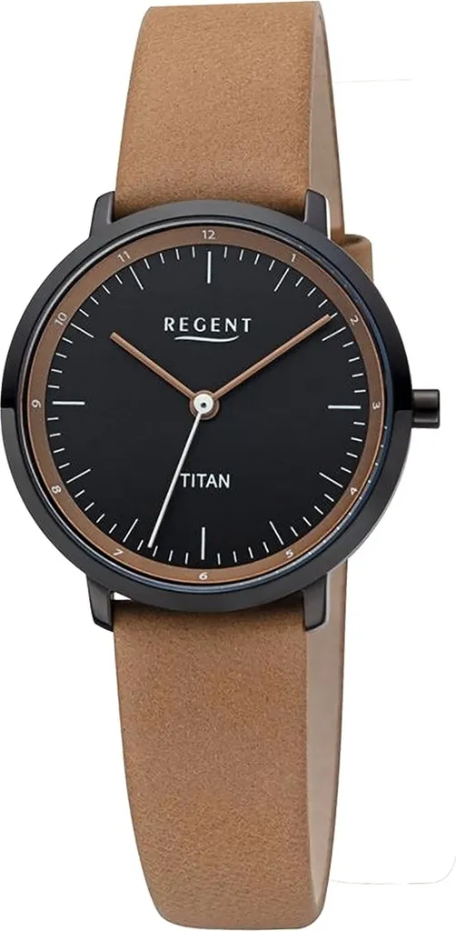 Montre légère femme Regent titane anti-irritation bracelet cuir brun