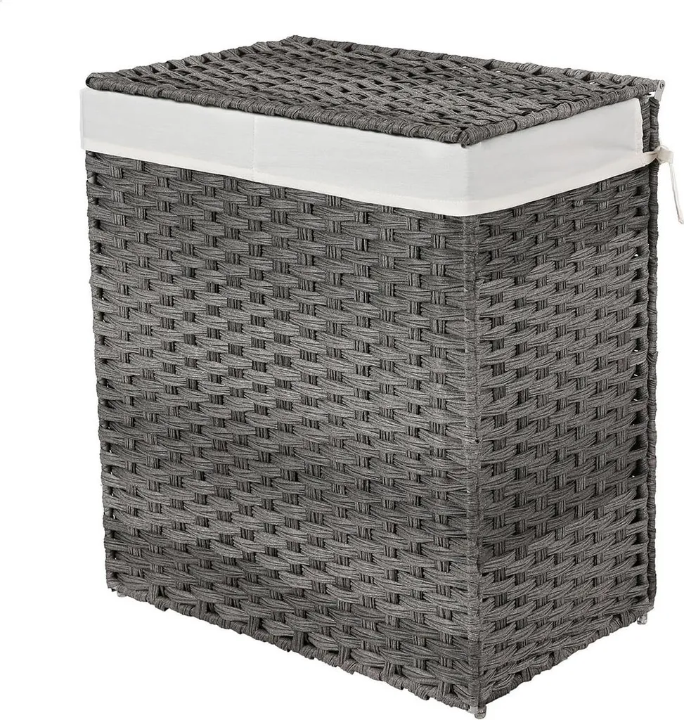 Coffre à linge tressé en polyrotin gris - Capacité 110L - Style rotin