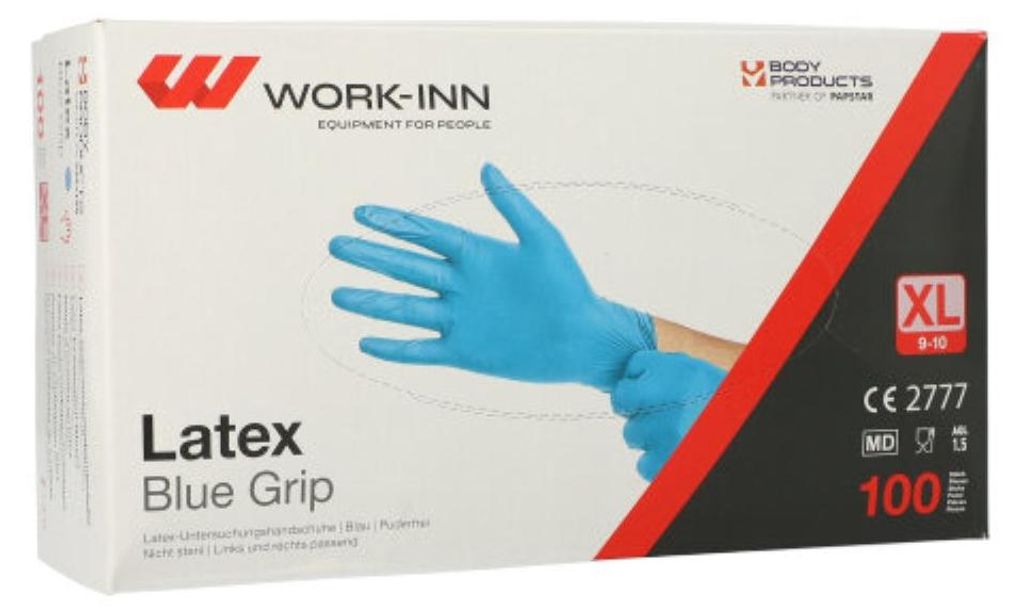 "WORK-INN" Handschuhe, Latex puderfrei blau "Blue Grip" Produktbild 