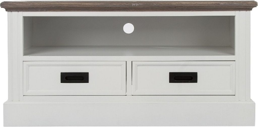 Casa Padrino Landhausstil Fernsehschrank Weiß / Braun 99 x 40 x H. 51 cm - Handgefertigter Wohnzimmer TV Schrank im Landhausstil