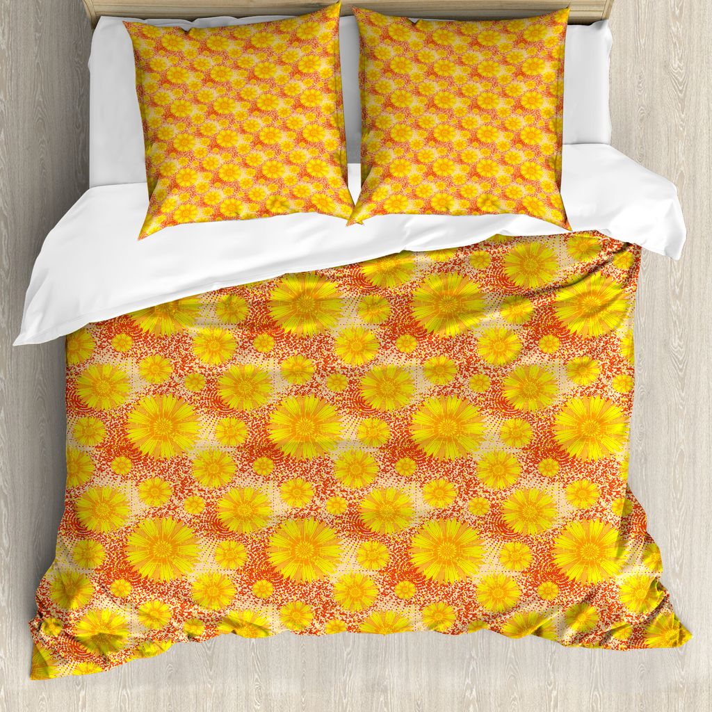 ABAKUHAUS Blumen Bettbezug Set für Einzelbetten, Retro Stil Blumen Top View, Milbensicher Allergiker geeignet mit Kissenbezug, 155 cm x 220 cm - 8...