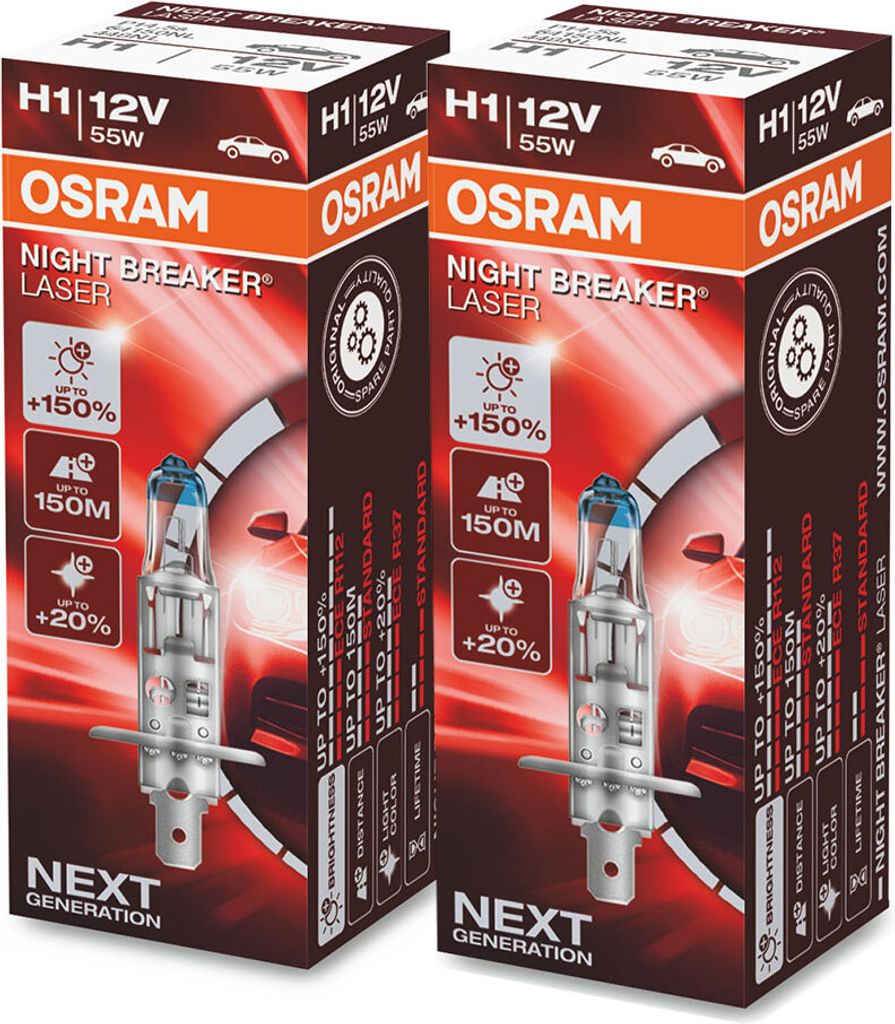 2 Stück OSRAM NIGHT BREAKER LASER +150% Next Generation Lampen Birnen für Scheinwerfer / Fassung H1