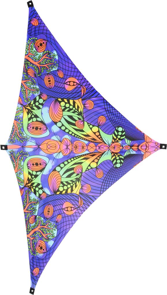PSYWORK Schwarzlicht Segel Elasthan Dreieck M Lemon Tree Wonderland Blue, 1,85x2,90m UV-aktiv Partydeko