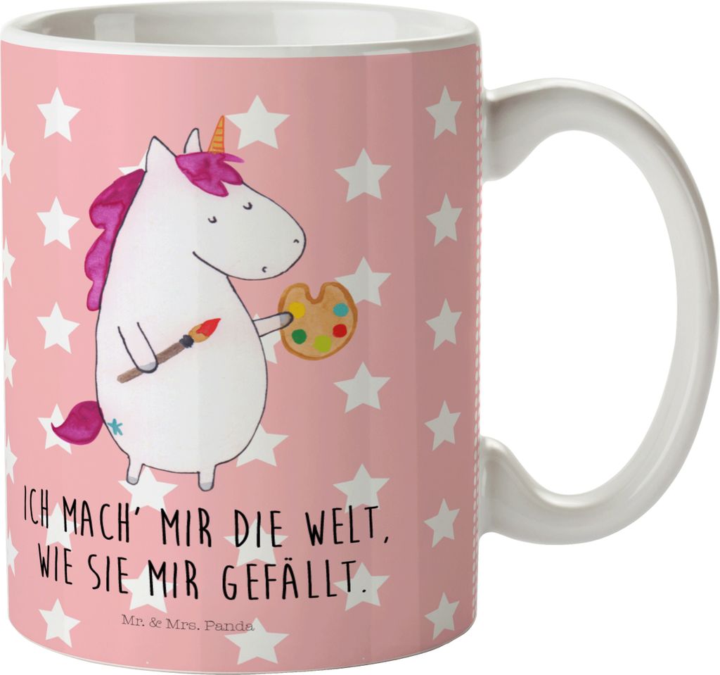 Mr. & Mrs. Panda Haferl Einhorn Künstler - Rot Pastell - Geschenk, Welt, Camping Tasse, Zeichnen, Trinklernbecher, Pott, Unicorn, Kindergarten, Ma...
