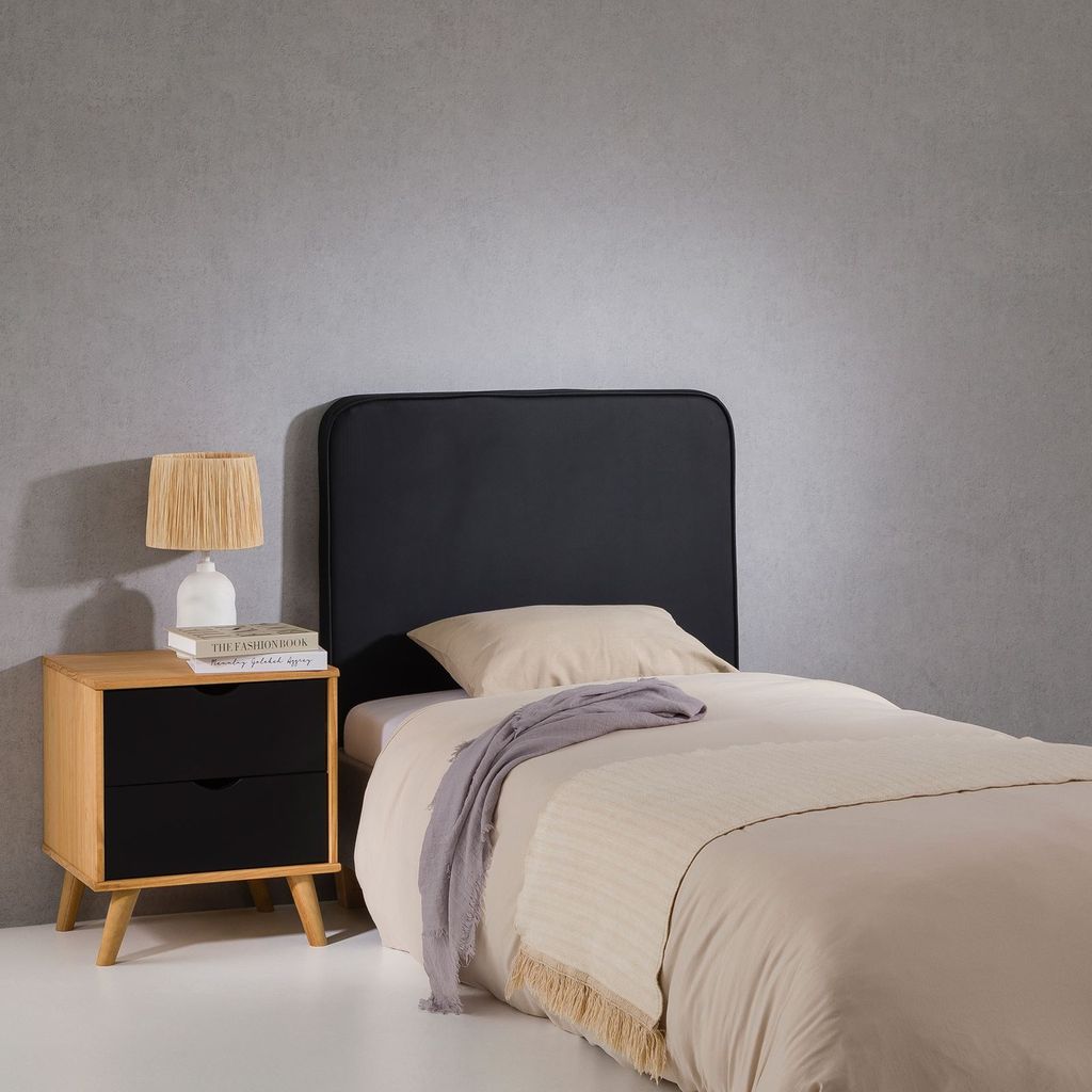 Kopfteil ARIELA 90 cm gepolstert, schwarz - Headboard mit Wandbefestigung und Kunstlederbezug, bequeme Bettrückwand für Einzelbett