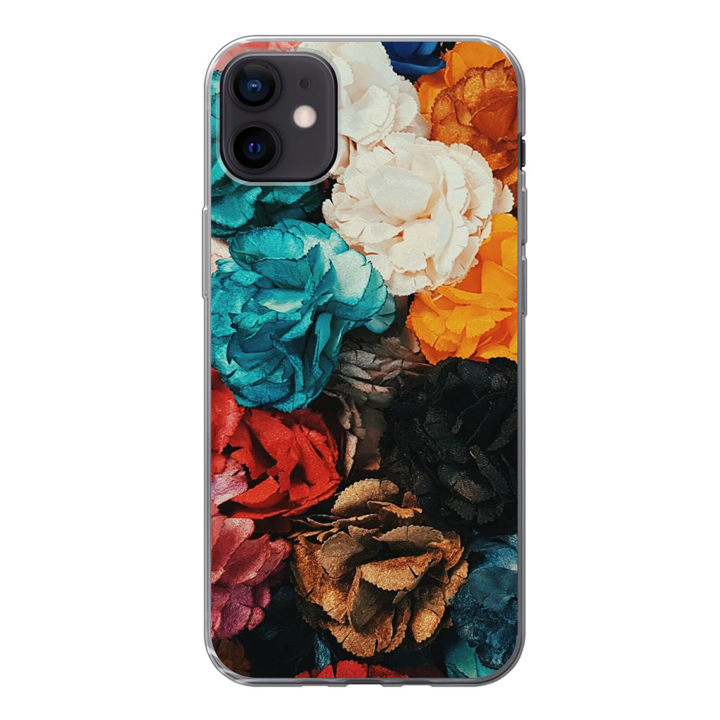 MuchoWow Handyhülle Schutzhülle Hülle für iPhone 12 mini Wand - Rosen - Abstrakt Silikon Softcase Handy Hülle - Bild