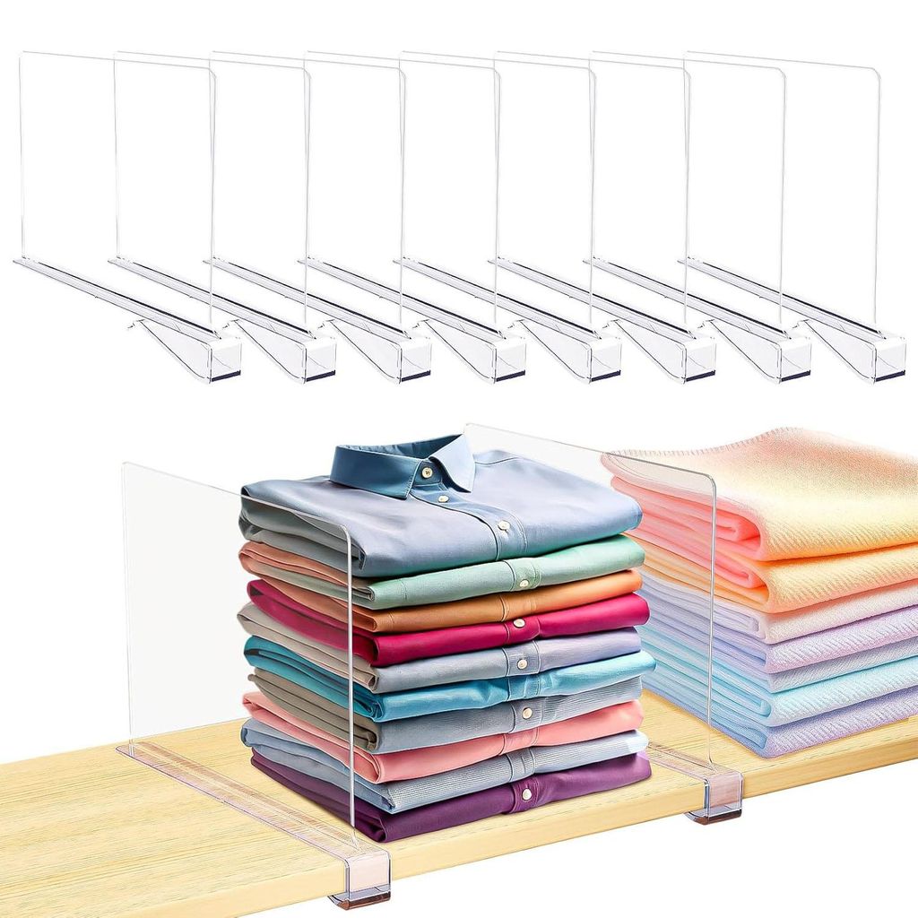 8 Stück Transparente Acryl-regaltrenner 30 x 20 cm Schubladeneinsatz Multifunktionaler Shelf Divider für Bücherregale, Küchenschränke