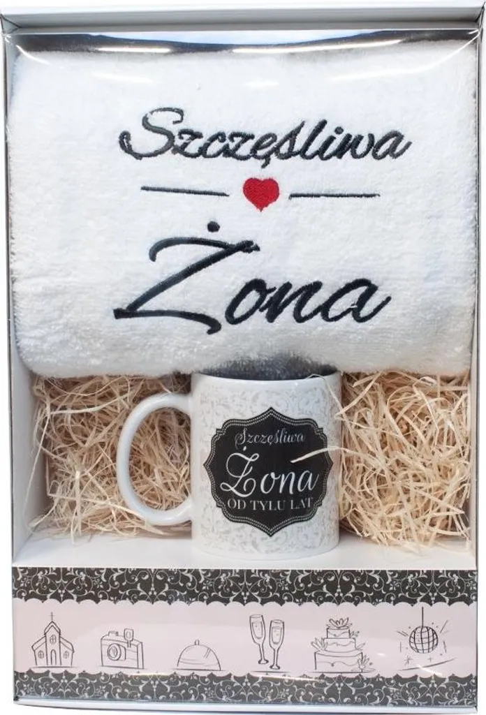 Coffret Cadeau Happy Wife : Mug et Serviette Blanche - Idée Cadeau Femme