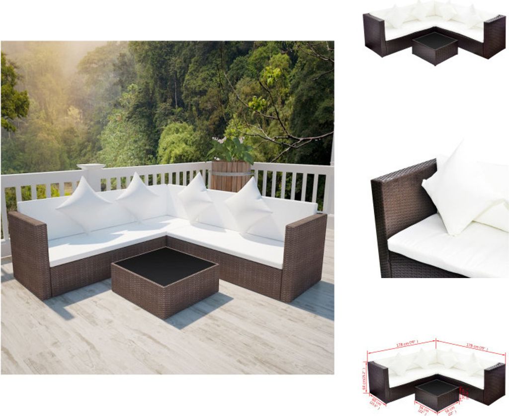 vidaXL 4-tlg. Garten-Lounge-Set mit Auflagen Poly Rattan Braun - Gartenmöbel-Sets