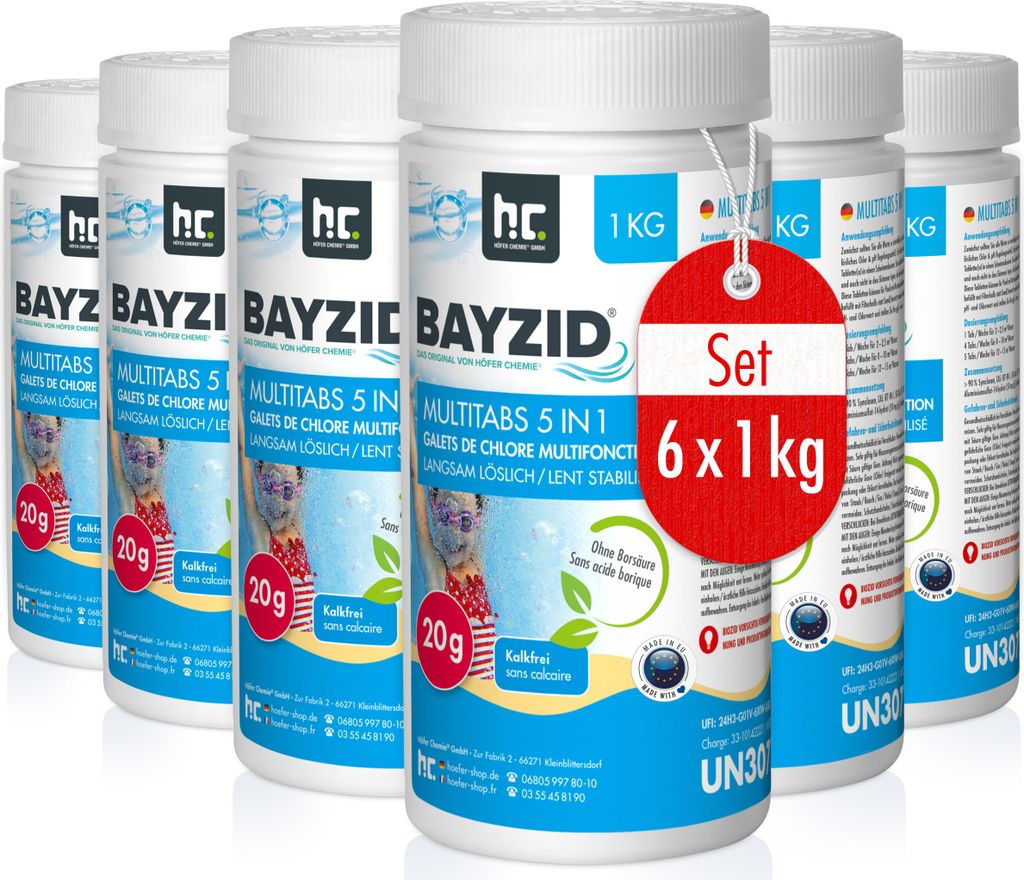 6x1 kg BAYZID Multitabs 20g 5in1 zur Dauerchlorung und stabile Wasserwerte