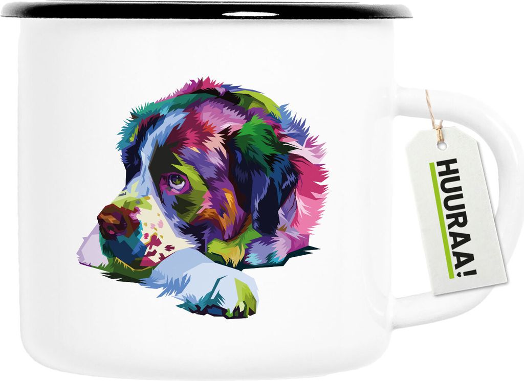 Huuraa Emaille Tasse Bernhardiner Colorful 300ml Vintage Campingbecher Geschenkidee