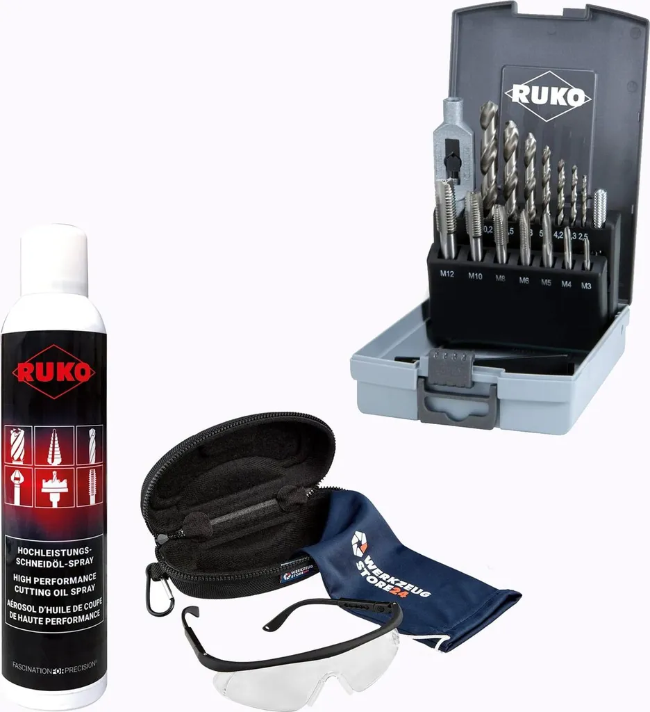Jeu de tarauds machine RUKO HSS M3-M10 6 pièces WZS245004RO avec spray