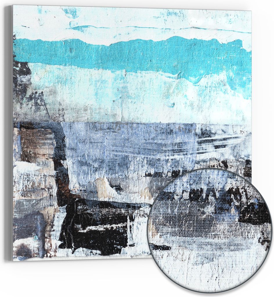 DEQORI Hybrid Leinwand Bild 30x30 cm 'Blaue Tiefen' Wandbild Glas flach modern