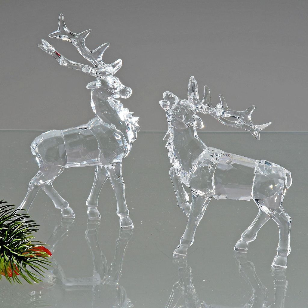 2er Set Deko Hirsche stehend H. 15cm aus Acryl transparent Produktbild 