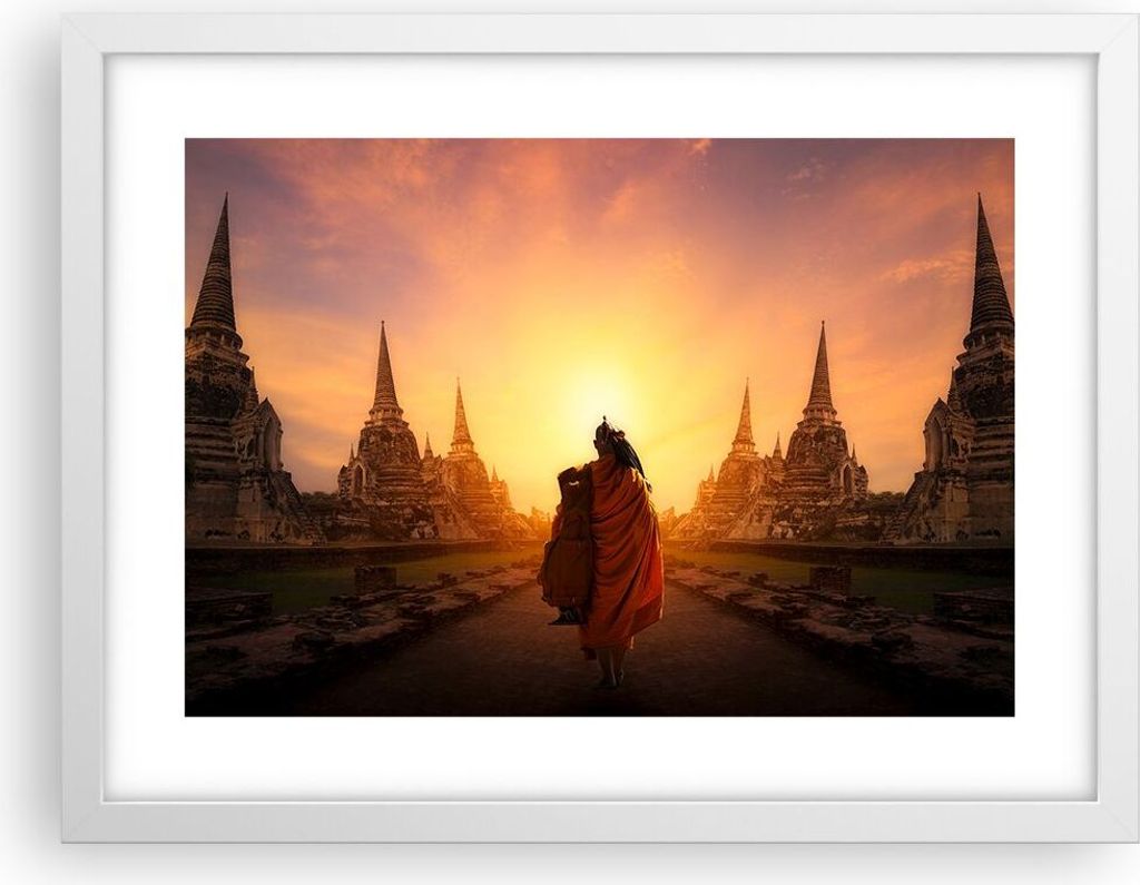 Gerahmtes Poster - Weißer Rahmen - Tempel Mönch - 40x30 cm - Wand Bild - Wanddeko - Wandbilder - Kunstposter - Wandposter - Bilderrahmen - Bilder...