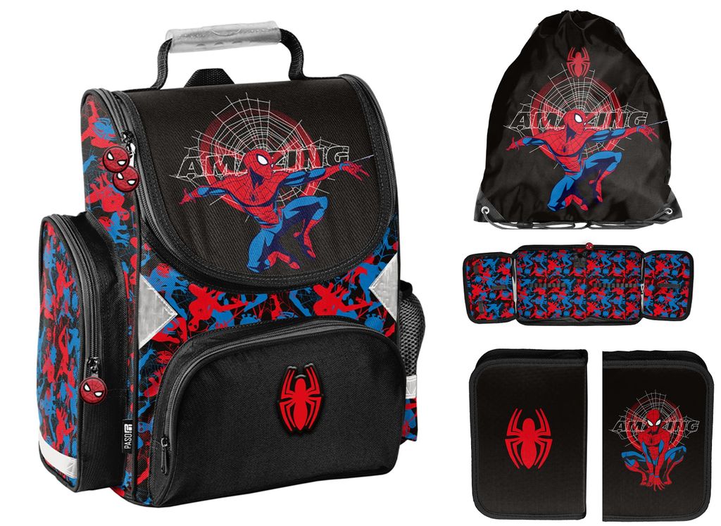 Schulranzen Set 3-teilig Tornister Jungen Spiderman Schwarz Produktbild 