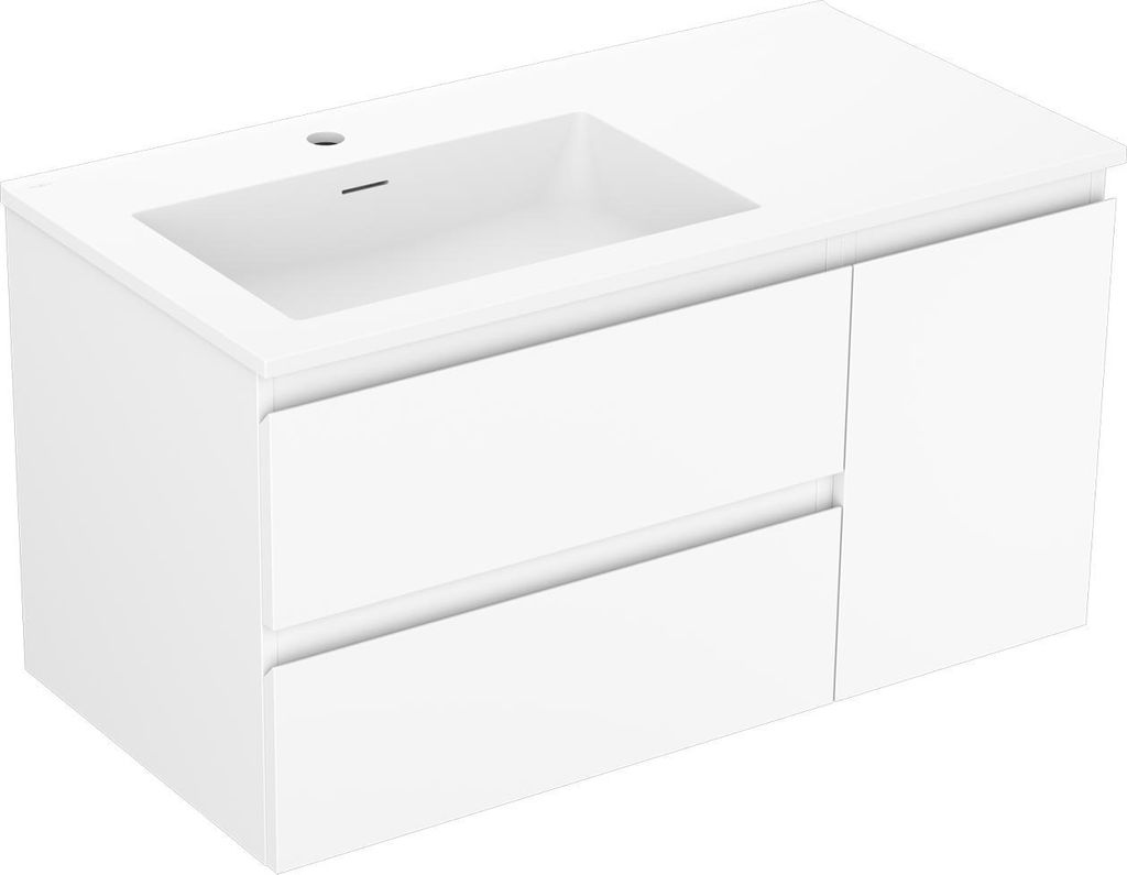 Mexen Orio Badezimmer-Unterschrank 90 cm mit Waschbecken Vela, 2 Schubladen, weiß glänzend - 91A10-09047-2-BFF00-W23M00