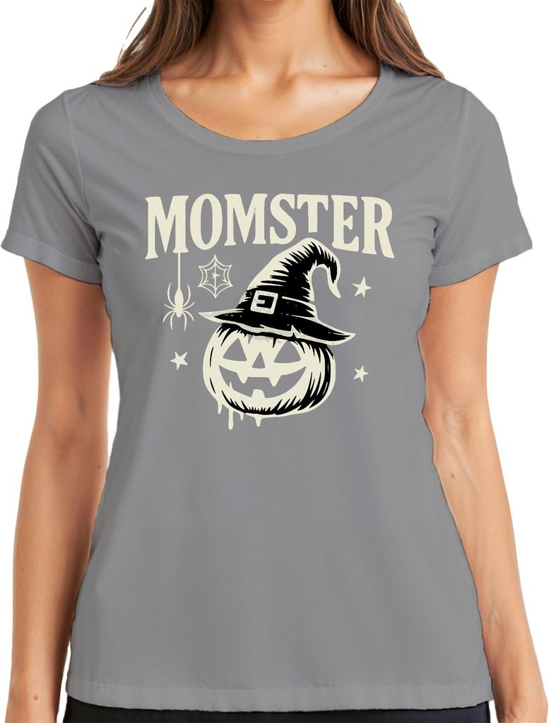 Momster Mama Halloween Kürbis Hexenhut Spinne Geschenk lustig Damen T-Shirt, Grau, 3XL