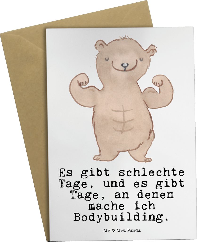 Mr. & Mrs. Panda Glückwunschkarte Bär Bodybuilding - Weiß - Geschenk, einladungskarten, Grußkarte, Muskelmasse, Leistungssport, hochzeitskarten...