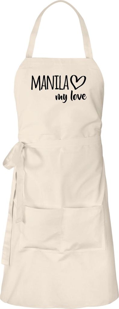 Huuraa Schürze Manila my love Natur mit Taschen Baumwolle Kochschürze Geschenkidee