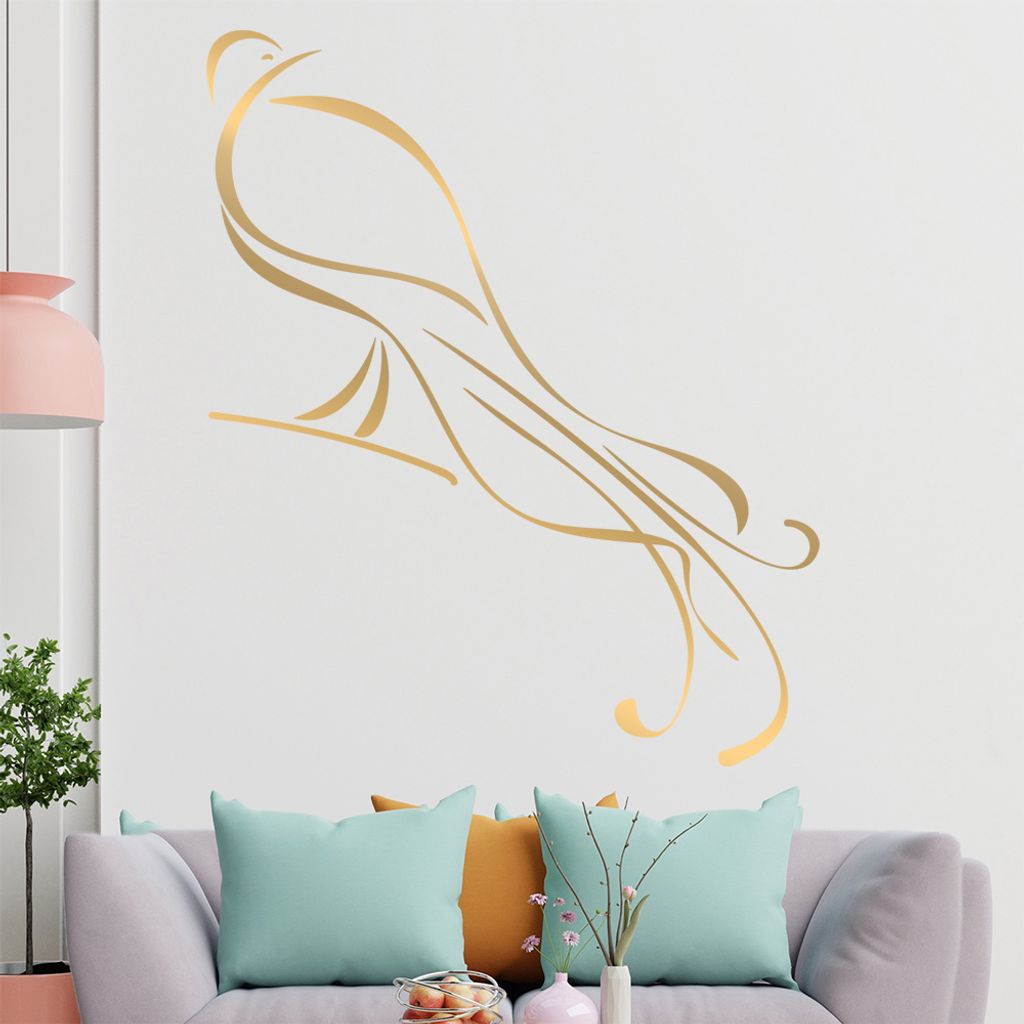 Pfau Linien Wandtattoo in 6 Größen - Wandaufkleber Wall Sticker - Dekoration, Küche, Wohnzimmer, Schlafzimmer, Badezimmer