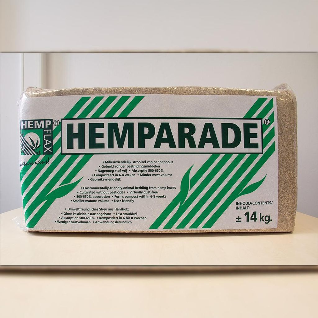 Hemperade Hanfeinstreu 150 L (ca. 14 kg) – staubarm & saugstark – natürliche Kleintier Einstreu für Nager, Kaninchen & Kleintiere