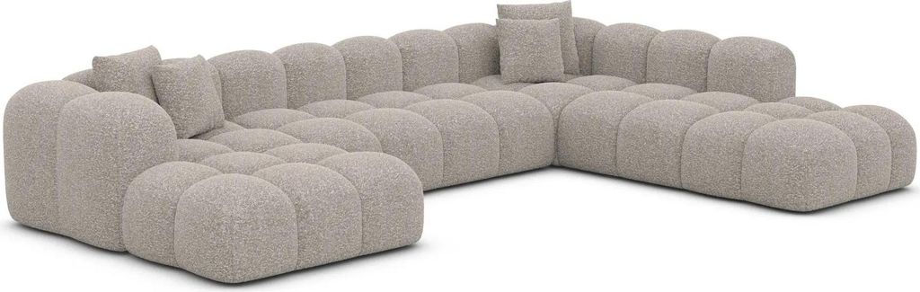 Bouclé U-Form XXL Lounge Wohnlandschaft Valora Sand Links