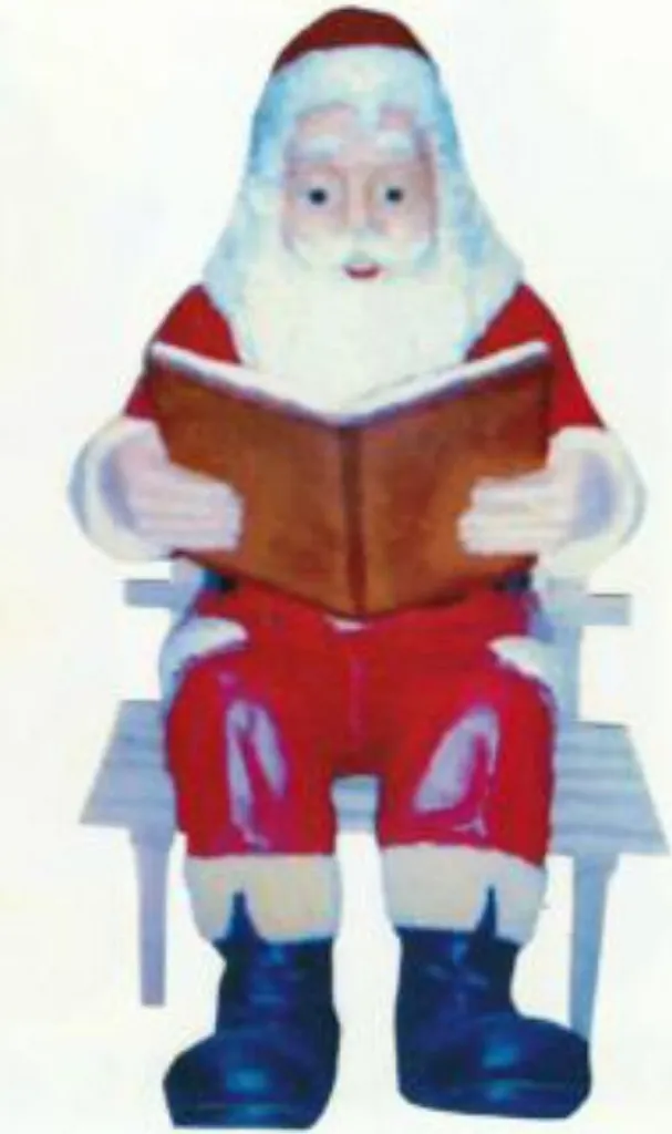 Père Noël assis sur un banc lisant un livre 110cm en GFK extérieur