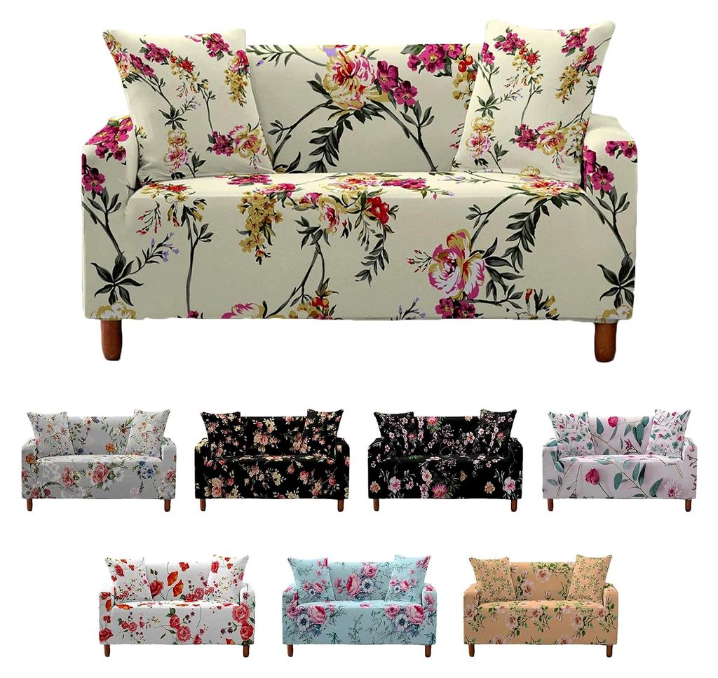Stretch Sofabezug für 1/2/3/4-Sitzer, 3D Blumen Antirutsch Sofaüberwurf für L-Form Sofa und Sessel für Wohnzimmer