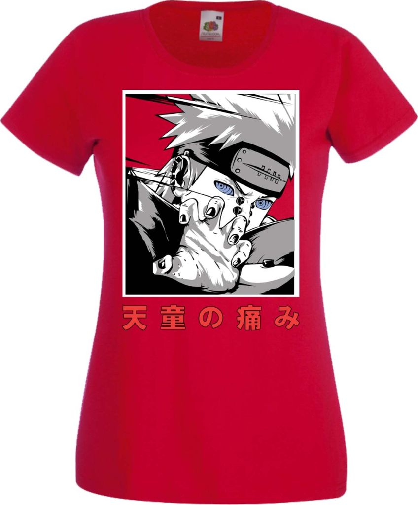 Damen T-Shirt Manga Anime Naruto Nagato Pain, Lady 2XL / Rot