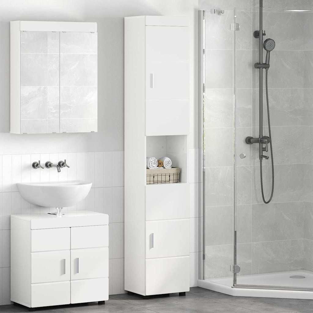 "Schlussverkauf" Badezimmermöbel-Set(Badschrank) - moderne-desgin - TULUM Hochglanz Weiß 37x31,5x203 cm C9299