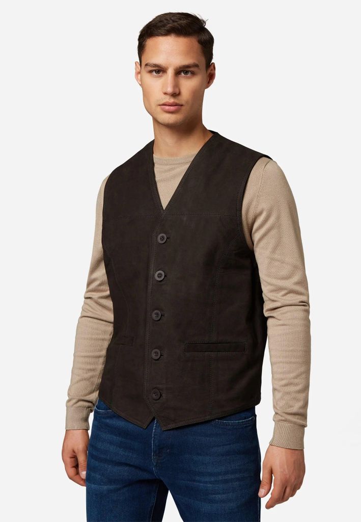 321 Edwin Herren Lederweste Nubuk Leder – braun / L