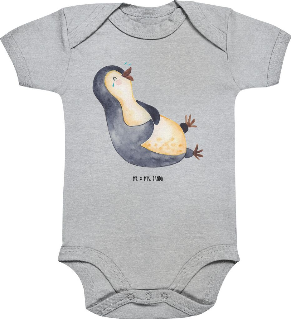 Mr. & Mrs. Panda Strampler Baby Pinguin Lachen 3. - 6. Monat - Heather Grey - Geschenk, body kurzarm, Babybody, Optimismus, overall, Lol, Lustiger ...