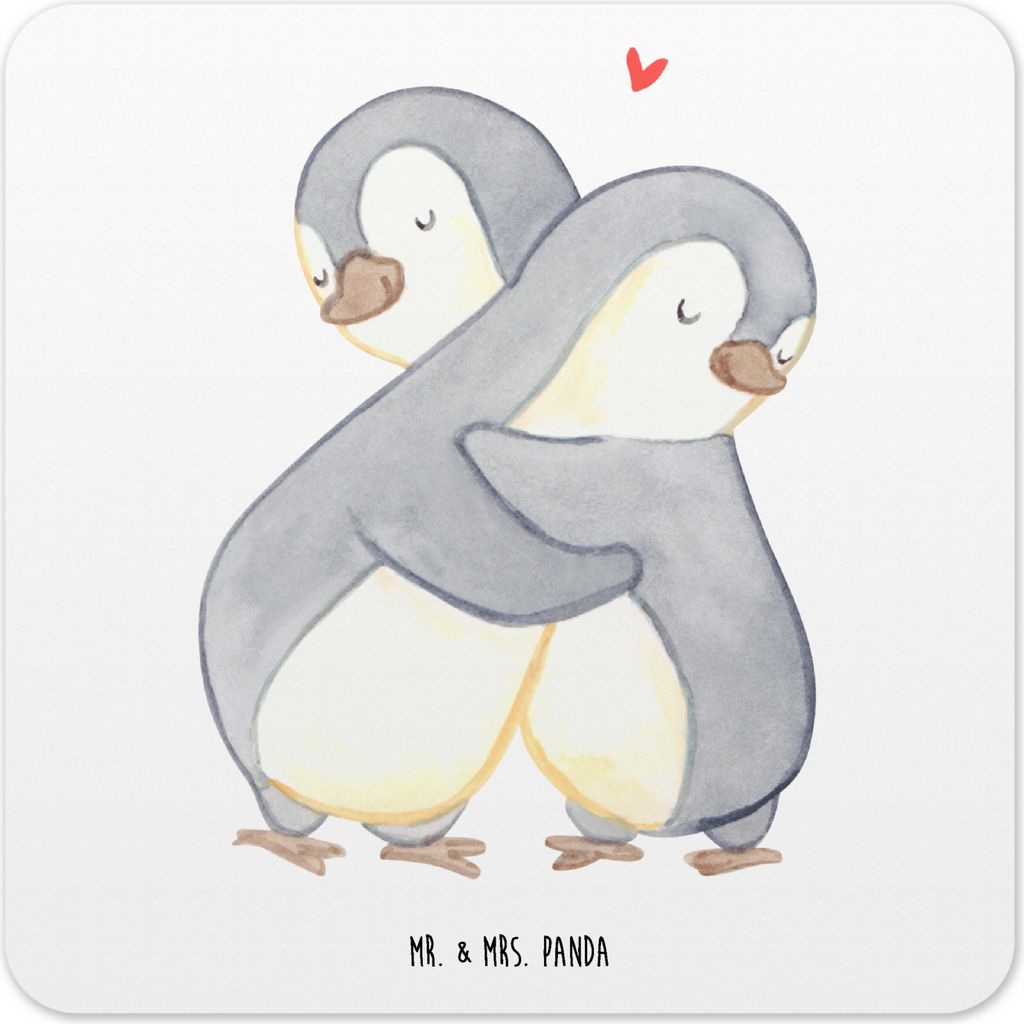 Mr. & Mrs. Panda Untersetzer für Gläser Pinguine Kuscheln 10er Set - Weiß - Geschenk, Valentinstag, Liebesbeweis, Glas-Untersetzer, Freund, Frau...